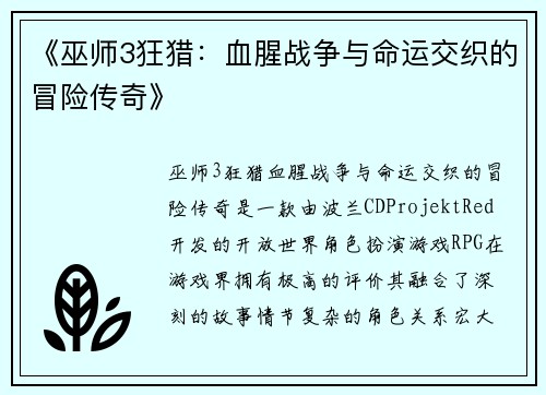 《巫师3狂猎：血腥战争与命运交织的冒险传奇》